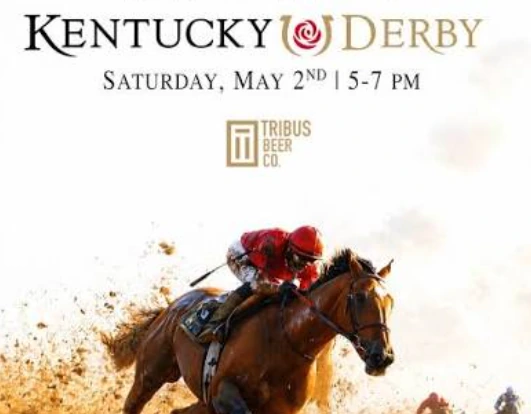 Kentucky Derby event poster shows a jockey racing through flying dirt.